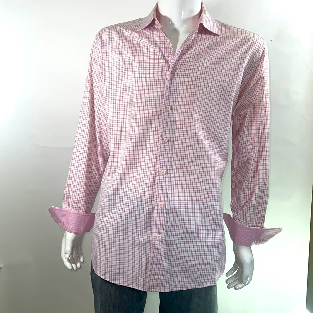BUGATCHI XXL mens long sleeve pink/white checked bttn down shirt. Make an offer!